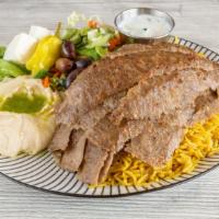 Gyro Plate · Comes with mix salad and one side (choice) fries or rice.