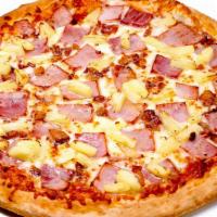 Tubular · Mozzarella cheese, ham, bacon, pineapple and extra cheese.