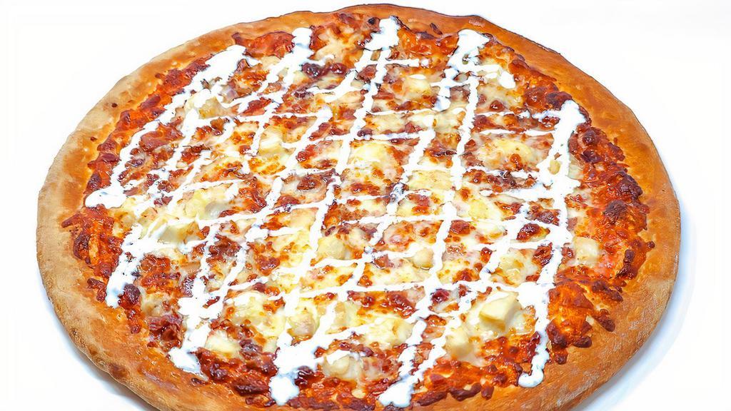 Chicken Bacon Ranch · Mozzarella Cheese, Chicken, Bacon, Drizzled with our very own Homemade Ranch