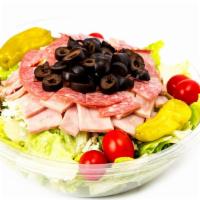 Antipasto Salad · Romaine & Iceberg Lettuce, Genova Salami, Hickory Smoked Ham, Black Olives, Mozzarella Chees...