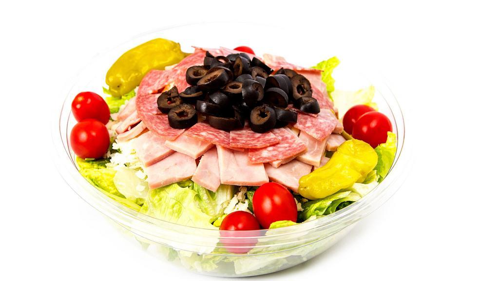 Antipasto Salad · Romaine & Iceberg Lettuce, Genova Salami, Hickory Smoked Ham, Black Olives, Mozzarella Cheese, Golden Italian Dressing Served On The Side.