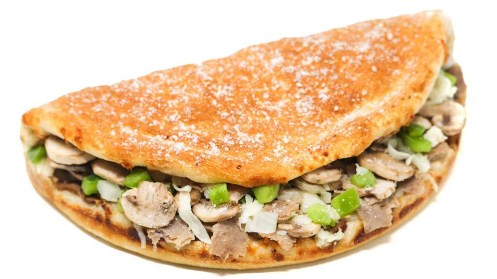 Steak & Cheese Calzone · Mozzarella cheese, steak, onion, green peppers, fresh mushrooms. Served with ranch dressing on the side.