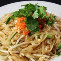 Pad Thai · Rice noodles, egg, bean sprouts, crushed peanuts, green onions in a sweet Thai sauce. Vegan ...