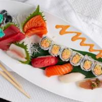 Sushi & Sashimi Combo Lunch · 4 pcs sushi, 6 pcs sashimi, spicy crabment roll.