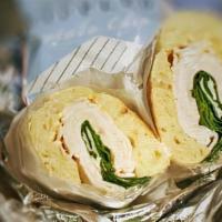 Turkey Spinach Sandwich · Oven-roasted turkey, fresh baby spinach, provolone, sliced roma tomato and dijon mayonnaise ...