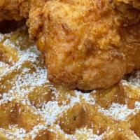 Freddy'S Favorite Chicken & Waffle · Sweet potato waffle with fried chicken.