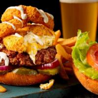 Ranch Smash Burger · A new twist to our burger! Includes a breaded creamy cheeseball smashed in the burger and dr...