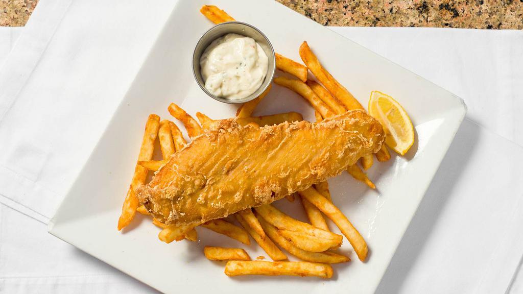 Fish & Chips · Beer battered cod fillet, served with French fries.