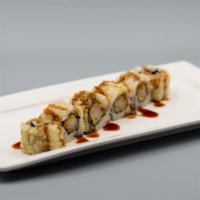 Ono Crunch Roll · Shrimp tempura, spicy mayo, tempura crunch, and eel sauce. Spicy.