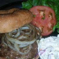 Turkey Burger · Seasoned and fire grilled ground turkey, topped with grilled onions served on a toasted brio...