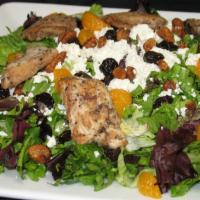 Michigan Salad (Large) · Mixed greens, grilled chicken, dry cherries, oranges, feta cheese, walnuts with raspberry vi...