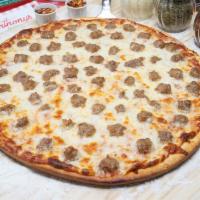Sausage Pizza · Hearty sausage atop melted cheese and tomato sauce. Thin crust with your choice of size.