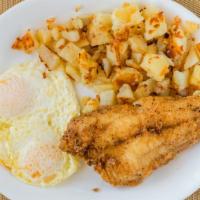 Catfish Breakfast · Served with eggs, hash browns, and toast.