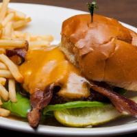 Smokehouse Burger · Sweet and smoky BBQ sauce, Wisconsin cherrywood smoked bacon and melted cheddar. Served with...