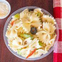 Bow Tie Pasta Salad · Celery, Black Olives, Green Onion, Roasted Red Pepper, Garlic, and Oil