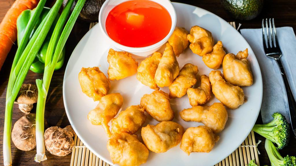 Lunch Sweet & Sour Chicken · Batter coated chicken cubes deep fried. And served with a sweet and sour sauce on the side
