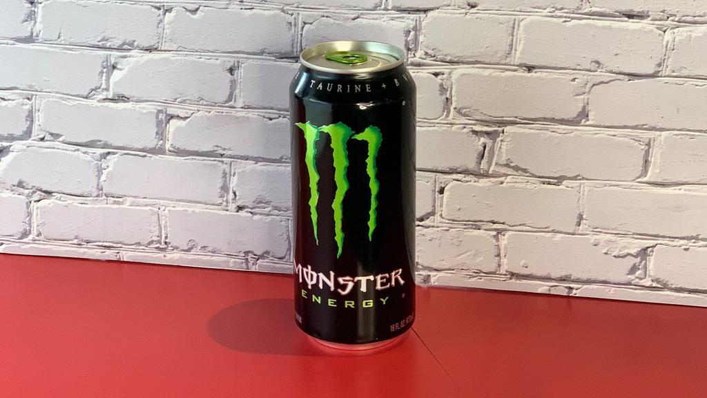 Monster Energy Green · Add a boost to your day with a Monster Energy Drink. This Monster power drink contains key ingredients like taurine, caffeine and guarana extract. The stimulating components in this energy blend are sure to give you the push you need to sail through workdays, exercise routines and more. Even whilst packing a powerful punch, this Monster drink has a smooth and enjoyable drinking flavor.