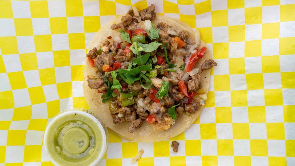 Tacos Especial · Taco alambre (steak, ham, onion, cheese, bell peppers), cooked onion, cilantro, onion.