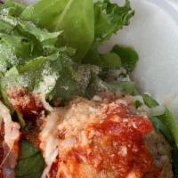 Meatball Salad · Meatballs, mixed greens, parmesan cheese, tomatoes.
