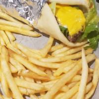 Cheeseburger · Angus ground beef with lettuce, tomatoes, onions, mayo and pickles, wrapped in a hot pita br...