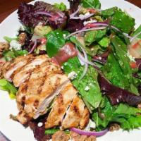 Cherry Salad · Romaine and mixed greens, onions, dried cherries, Bleu cheese and candied walnuts; tossed wi...