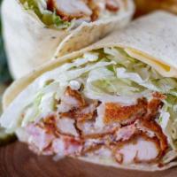 Chicken Ranch Wrap · Chopped chicken tenders, swiss cheese, shredded lettuce, diced tomatoes, green onions and ra...