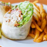 Chicken Blt Ranch Wrap · cubed grilled chicken, bacon, lettuce & tomatoes drizzled with ranch dressing in a flour tor...