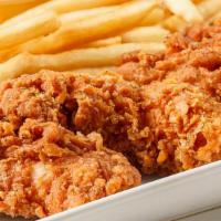 Kid'S Chicken Tenders W/Fries · with BBQ, honey mustard or ranch dipping sauce