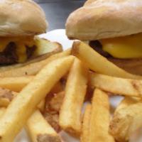 Kid'S Mini Burgers W/Fries · 2 mini Angus burgers with fries.

Add Cheese $1