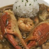 Gumbo (Seafood) · 12 oz bowl. Shrimp, scallops, and crabmeat.