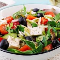 Salad (Large) · Mozzarella cheese, romaine lettuce, tomato, cucumber, and black olives salad ,cheese