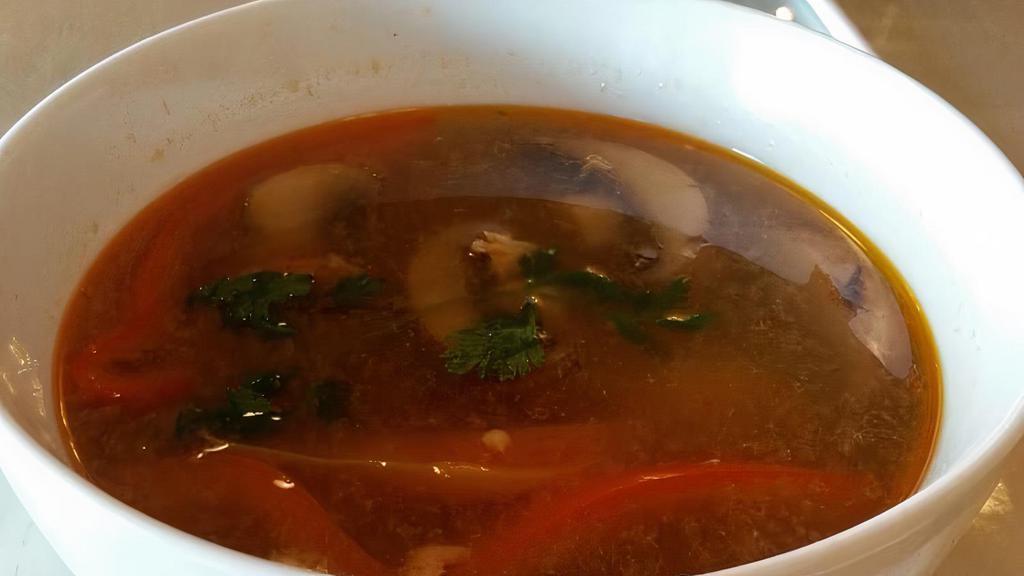 Tom Yum Soup
 · Choice of meat in spicy and sour lemongrass broth, mushrooms and red bell peppers. (Clear Broth).