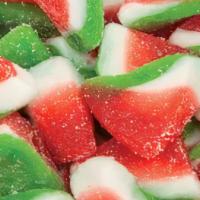 Sweet Watermelon Slices · Ingredients: Corn Syrup, Sugar, Corn Starch, Beef Gelatin, Citric Acid, Artificial Flavors, ...