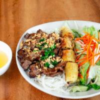 Vermicelli Bowl With Grilled Meat And Spring Roll · Choice of grilled meat and spring roll served with thin vermicelli noodle, herbs, bean sprou...