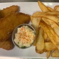 Fish And Chips · Atlantic cod with a flaky battered exterior. Served with Simple Palate fries and coleslaw.