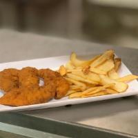 Chicken Tender Dinner · Breaded and fried chicken tenders 4 pieces, vegetable and fries.