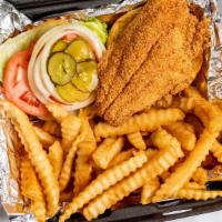 Catfish Sandwich · With fries.