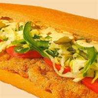 Fish Sandwich (Whole) · Served on footlong Italian Bread with fresh crispy cat Fish fillet made with, tomato, pickle...