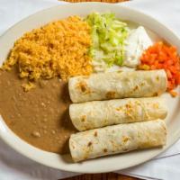 Burrito Dinner · Three 6’’ flour tortillas filled with your choice of meat and shredded cheese, burritos are ...