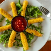 Cheese Sticks · Mozzarella sticks breaded and deep fried with a side of marinara.