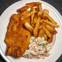 Fish And Chips Basket · Eight ounce icelandic beer battered cod with steak fries and coleslaw with side of tartar sa...