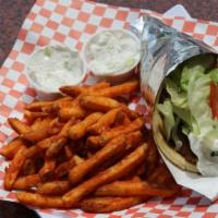Gyro Sandwich Combo · Most popular. Includes fries, drink and a choice of sauce.