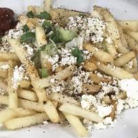 Feta Fries · Fries topped with feta cheese and green onions.