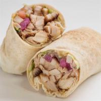 Chicken Shawarma Sandwich (Sandwich Only) · Marinated white chicken strips with lettuce, tomatoes, onions, and pickles with garlic sauce...