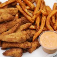 Fish Chicharron · Seasoned fried fish strips cooked to perfection for a crunchy finished.Served with Chipotle ...