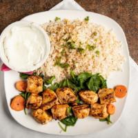 Shish Tawook · marinated and charbroiled chicken breast cubes
