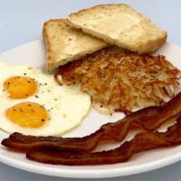 All-American Breakfast * · (GF available) Two eggs with hashbrowns and a side of sourdough or multigrain toast, plus yo...