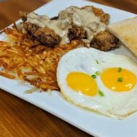 Country Fried Steak & Eggs · Hungry? 5 oz. of tender NY Strip steak, butterflied and pounded thin, dipped in buttermilk a...