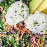 Warm Greens Grain Bowl * · (GF) A hearty mix of spinach, kale, carrots, and purple cabbage sautéed with quinoa and lemo...
