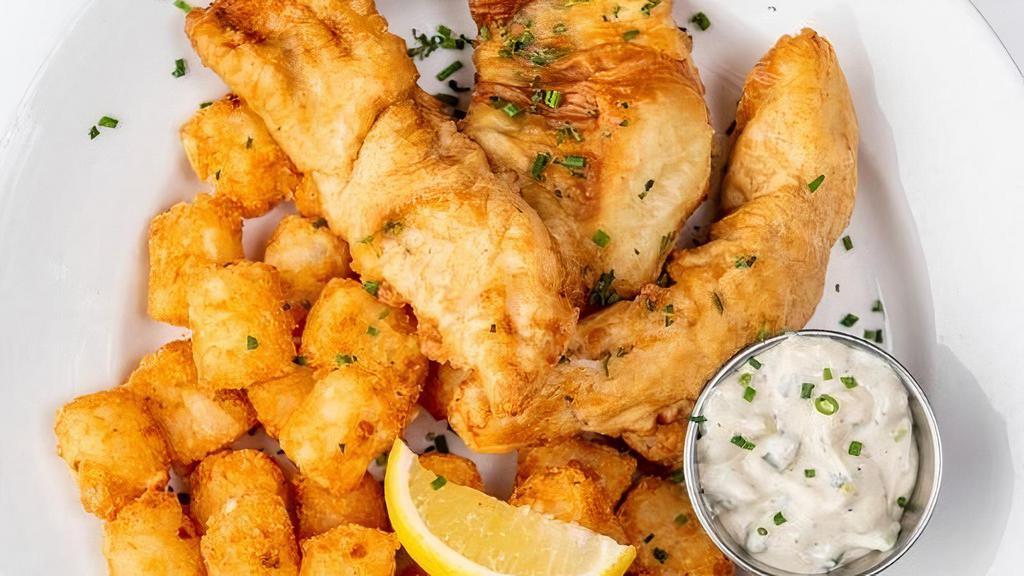 Walleye Fish And Chips · Cold-water walleye fillets with housemade lemon-scallion tartar sauce.